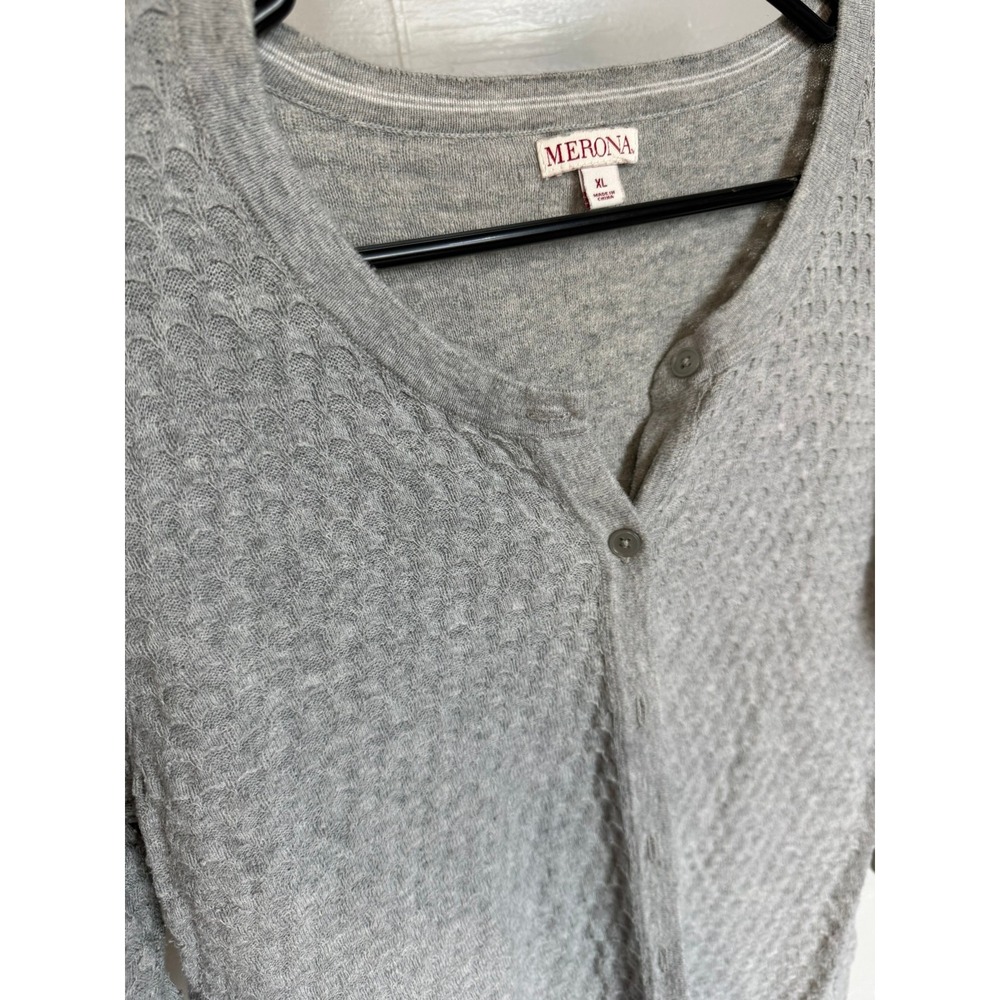 Merona Womens XL Gray Textured Knit Button Front 3/4 Sleeve Cardigan Sweater